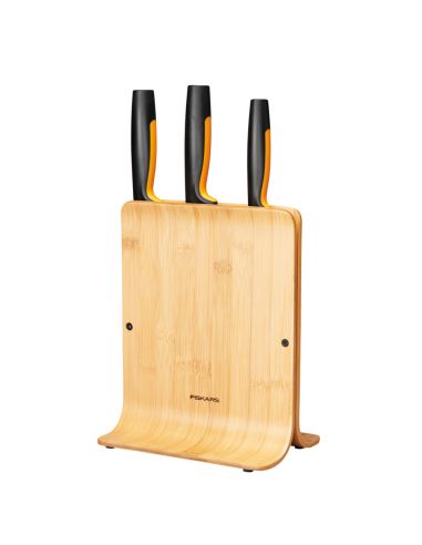 FISKARS Functional Form késkészlet, 3 késsel, bambusz blokkban